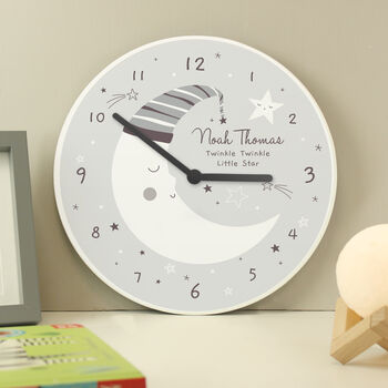 Personalised Moon Wooden Nursery Clock Gift, 3 of 4