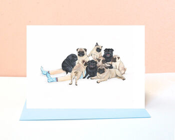 Pug Pile Funny Illustrated Greetings Card, 2 of 5
