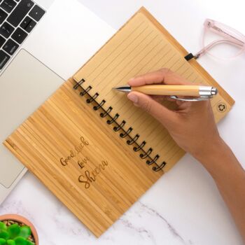 Personalised Bamboo Floral Bee Notebook Eco Paper Pen, 6 of 6