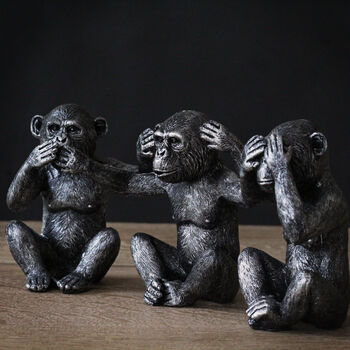 Set Of Three Silver 'Evil' Monkeys, 4 of 6