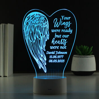 Personalised Angel Wings Memorial LED Light, 2 of 3