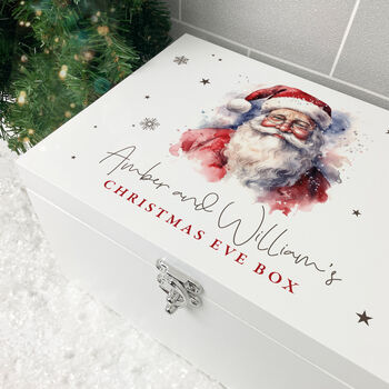 Personalised White Wooden Traditional Santa Christmas Eve Box Three Sizes 22cm | 27cm | 30cm, 5 of 9