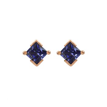 Rose Gold Princess Cut Birthstone Earrings December Tanzanite, 2 of 5