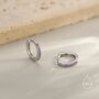 Sterling Silver Amethyst Purple Cz Huggie Hoops, thumbnail 5 of 12