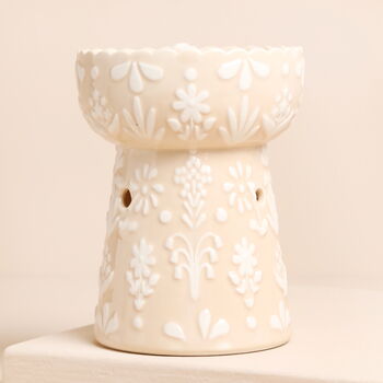 Pink Ceramic Floral Scalloped Edge Wax Burner, 3 of 4