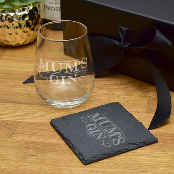 Gift Boxed Gin Label Stemless Glass And Coaster Set, 2 of 4