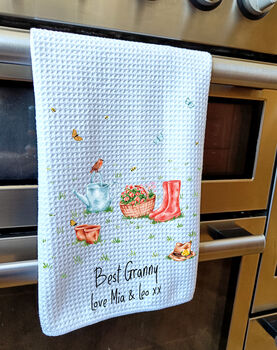 Personalised Floral Garden Tea Towel, 3 of 4