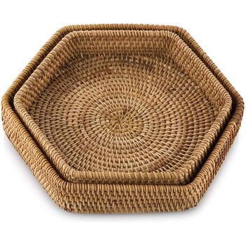 Set Of Two Hexagon Woven Rattan Serving Tray, 3 of 7