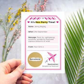 Personalised Luggage Tag Hen Party Scratch Card, 3 of 9