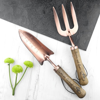 Personalised Luxe Copper Trowel And Fork Set, 6 of 10
