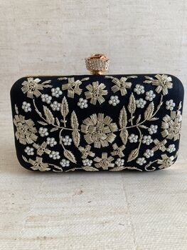 Black Handcrafted Raw Silk Clutch Bag, 5 of 10