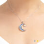 Moon And Star Real Forget Me Not Sterling Silver Pendant Necklace Gold Plated Option, thumbnail 1 of 11