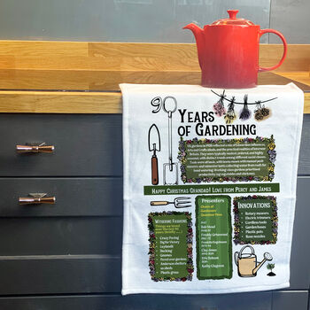 Personalised Years Of Gardening Birthday Gift Tea Towel For Gardeners, 6 of 7