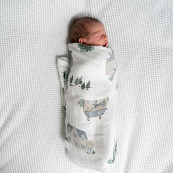 Bamboo Baby Swaddle Blanket, Home Print, 4 of 6