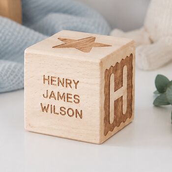 Personalised Scallop New Baby Gift Keepsake Wooden Block, 2 of 10