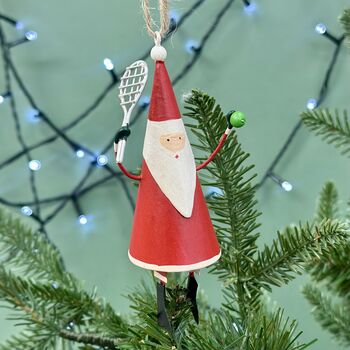 Personalised Metal Tennis Santa Christmas Bauble, 2 of 3