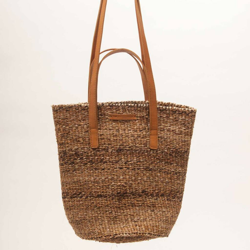 Natural Fibre Basket Bag With Leather Shoulder Straps By The Basket