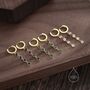 Sterling Silver Sapphire Blue Cz Dangle Chain Huggie Hoop Earrings, thumbnail 8 of 12