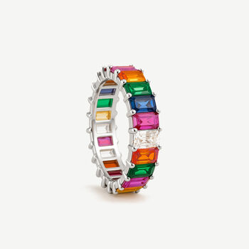 Women's Sterling Silver Rainbow Ring With Colourful Stones, 2 of 3