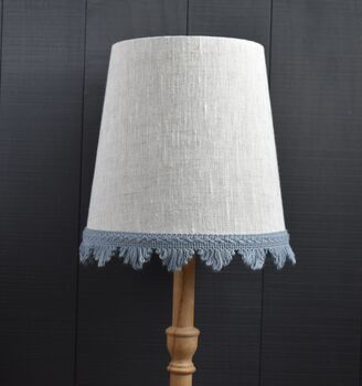 Natural French Drum Lampshade With A Blue Trim, 8 of 9