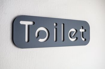 Modern Toilet Word Sign, Wc, Bathroom, Restroom, Grey, Acrylic Business Ready, 4 of 7