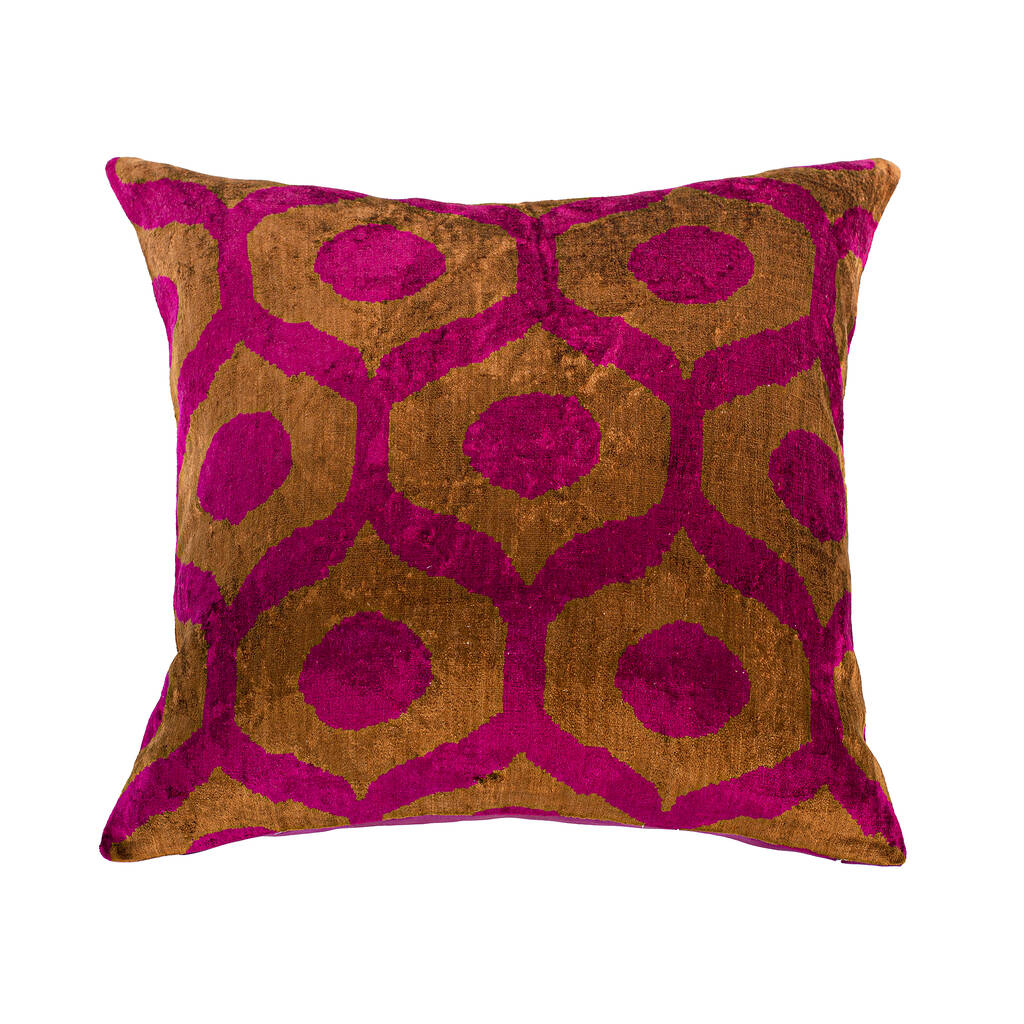 Brown And Fuchsia Pink Silk Velvet Cushion Cover 50x50 By