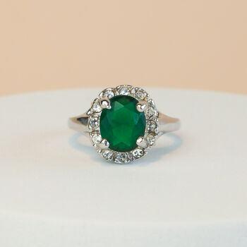 Green Oval Crystal Silver Ring, 2 of 3