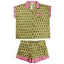 Block Printed Green And Pink Floral Cotton Short Pyjama Set, thumbnail 5 of 5