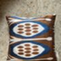 Square Ikat Silk Cushion Blue, Brown And White Abstract Design, thumbnail 6 of 10