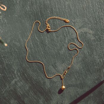 Minimalist Gold Beaded Y Necklace With Drop Charm, 6 of 8