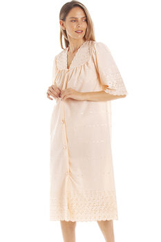 Cotton British Made Peach Button Front Nightdress, 3 of 4