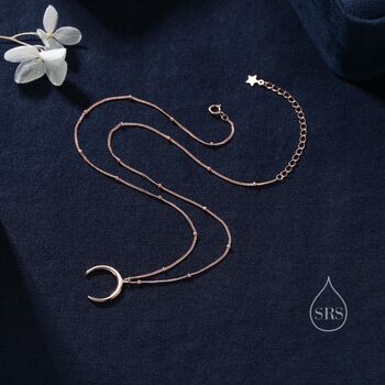 Crescent Moon Pendant Necklace With A Satellite Chain, 5 of 12