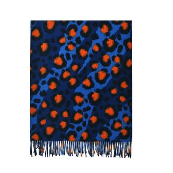 Fire Orange And Navy Blue Leopard Print Pashmina Scarf, 4 of 4