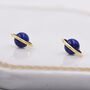 Sterling Silver 'Blue Planet' Saturn Planet Halo Stud Earrings With Lapis Lazuli Gemstone, thumbnail 1 of 12
