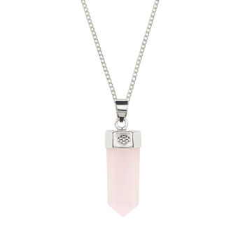 Open Heart Rose Quartz Crystal Silver Pendant Necklace, 6 of 9
