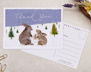 Christmas Bunny Rabbit Thank You A6 Postcard Pack, 3 of 3