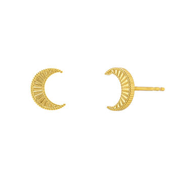 Gold Plated Engraved Moon Studs, 2 of 3