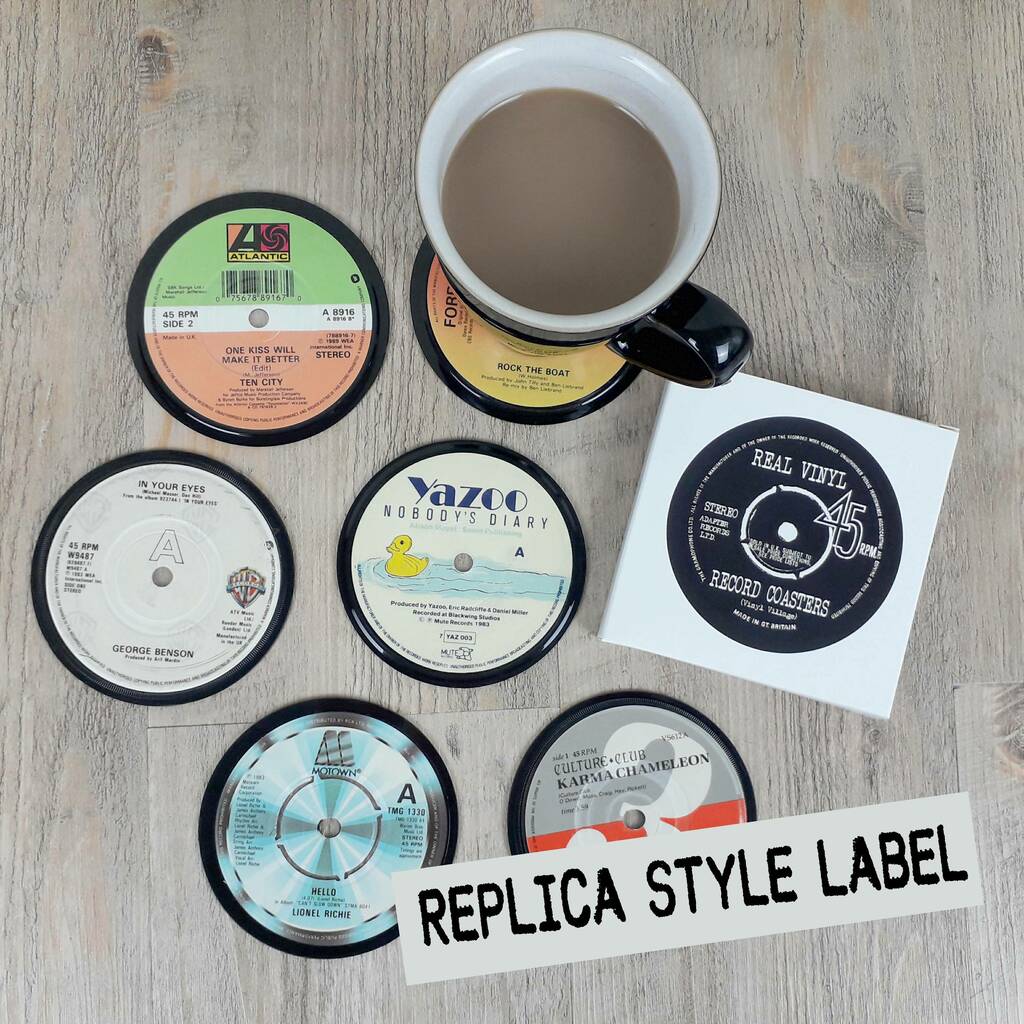 Set Of Personalised Vinyl Record Coasters By Vinyl Village