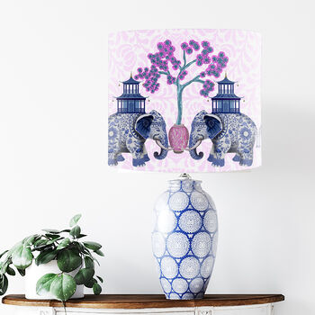 Chinoiserie Elephants, Pink And Blue Lampshade, 5 of 9