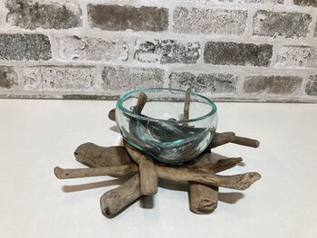 Medium Molten Glass Bowl On Driftwood Base, 5 of 8