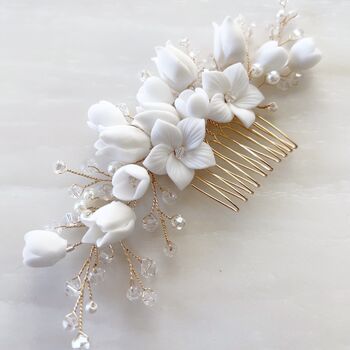Gold Floral Bridal Hair Comb, 4 of 8