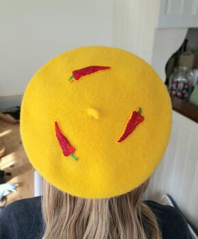 Hand Embroidered Chilli Design Wool Child's Beret, 2 of 4