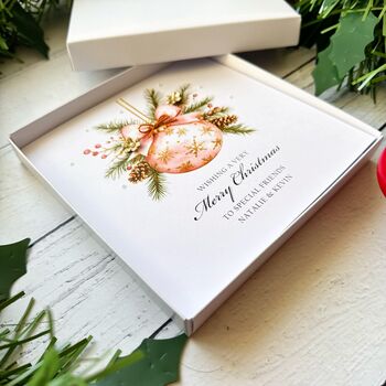 Personalised Christmas Card, Pink And Gold Bauble, 6 of 8