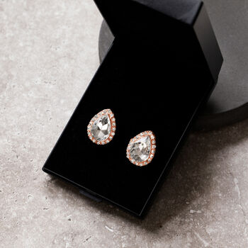 Rose Gold Plated Teardrop Crystal Stud Earrings, 3 of 3