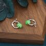 Sterling Silver Green Jade Donut Huggie Hoop Earrings, thumbnail 1 of 12