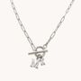 Silver Initial And Birthstone Paperclip T Bar Necklace, thumbnail 2 of 6