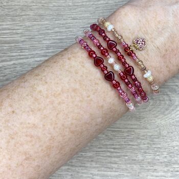 Ombre Red Bracelet With Pearls And Heart Charm, 4 of 8