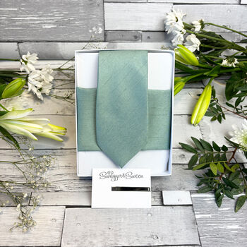 Seagrass Shantung Wedding Tie Set, 7 of 10