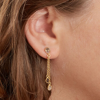Diamond Slice Gold Plated Silver Chain Drop Earrings, 3 of 5
