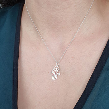 Hamsa Hand Protective Charm Sterling Silver Necklace, 2 of 4
